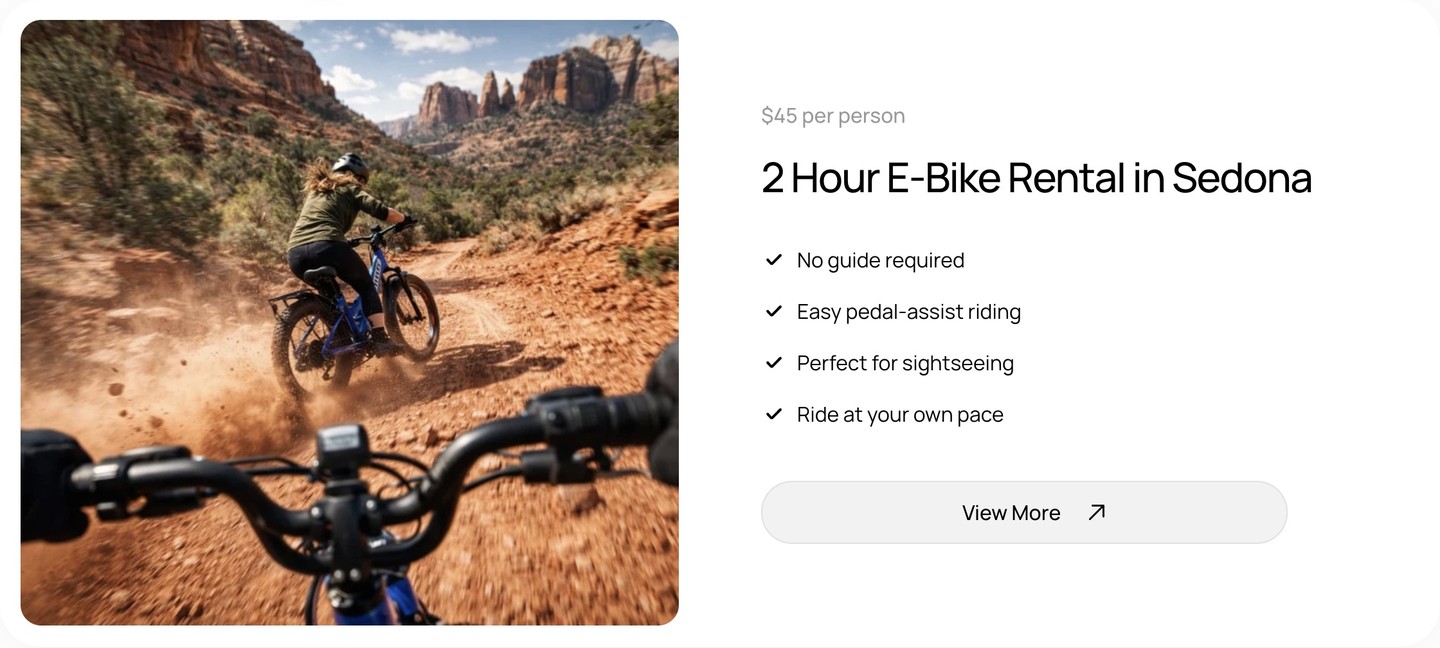 Sedona Explore two-hour rental card in the Framer demo